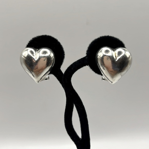 Puffy Heart Sterling Silver Earrings large Vintage Earrings Love Romance - Picture 2 of 11